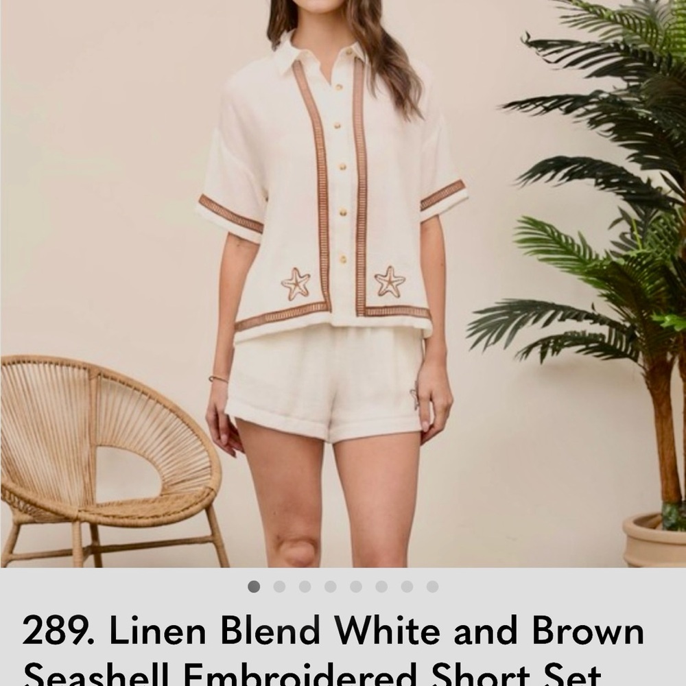 Commense White and Brown Embroidered Linen-Blend Shorts